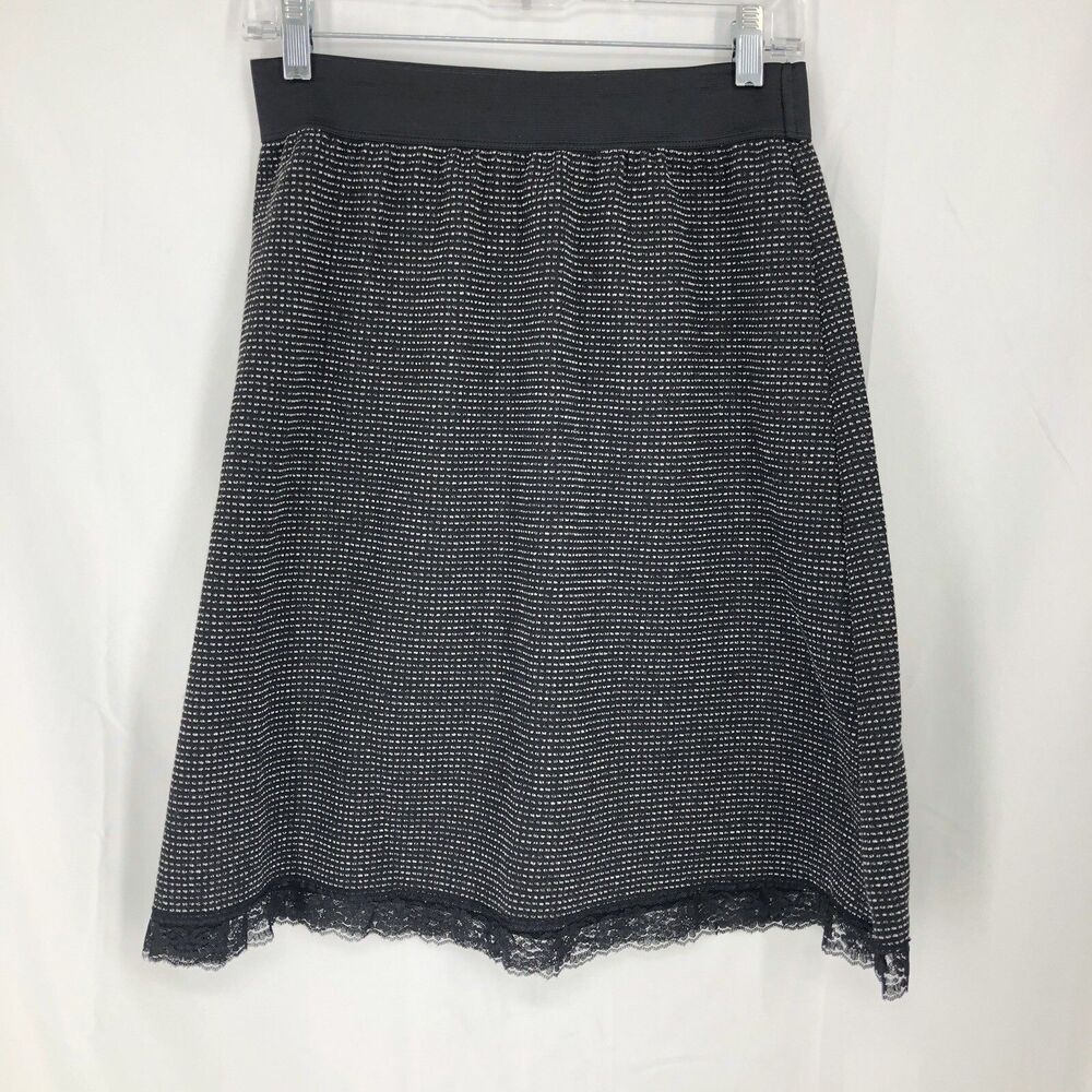Studio 253 Black White Lace Trim Elastic Stretch Waist A Line Skirt Small